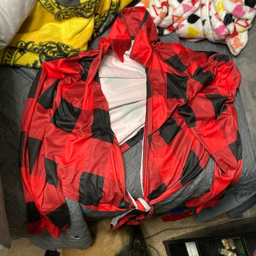 Red and Black Checkered Crop Top (tie front)